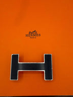 Hermes Navy Leather Belt Size 95 Navy 'Quizz' Buckle Silver Trim