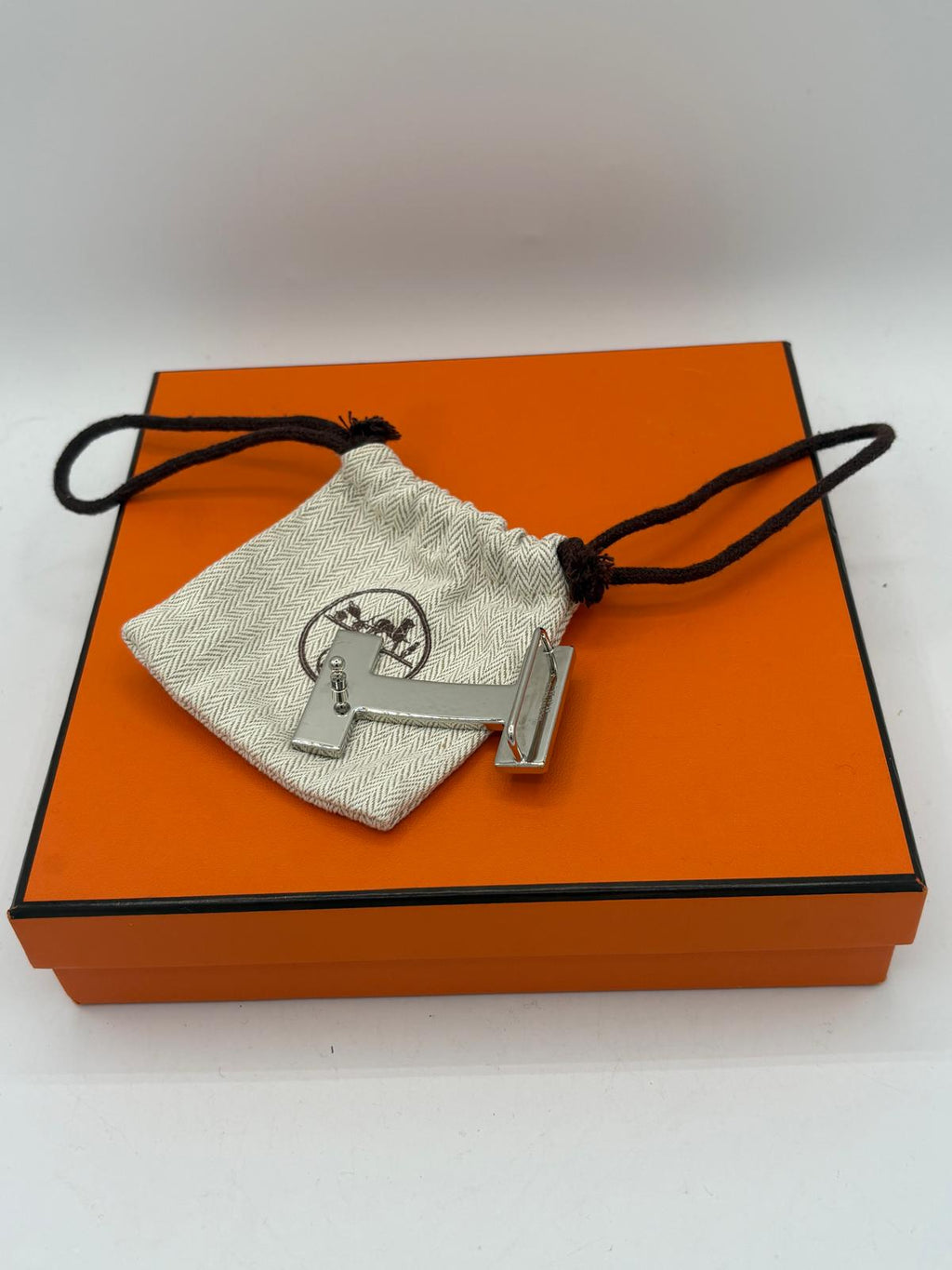 Hermes Navy Leather Belt Size 95 Navy 'Quizz' Buckle Silver Trim