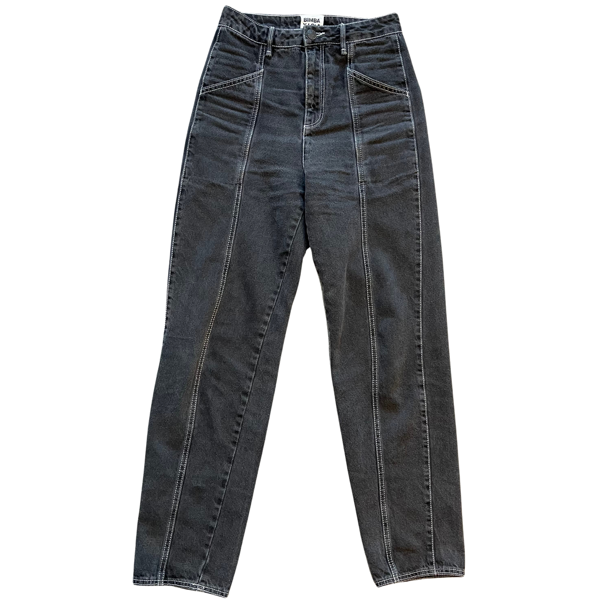 Bimba y Lola Washed Black High-Waisted Jeans with Contrast Stitching