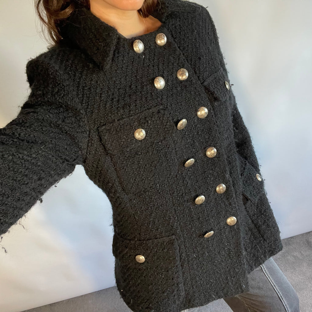 Vintage Hobbs Marilyn Anselm Black Wool Bouclé Military Jacket