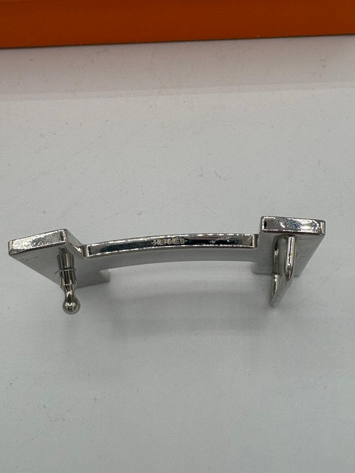 Hermes Navy Leather Belt Size 95 Navy 'Quizz' Buckle Silver Trim