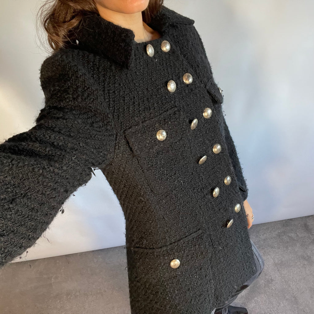 Vintage Hobbs Marilyn Anselm Black Wool Bouclé Military Jacket