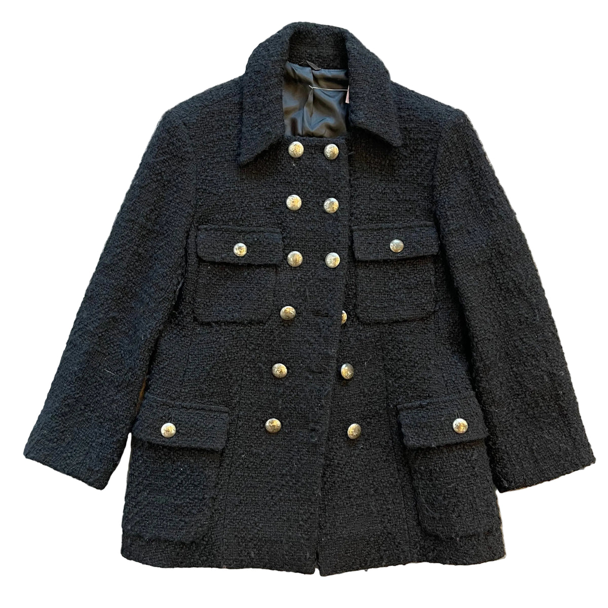Vintage Hobbs Marilyn Anselm Black Wool Bouclé Military Jacket