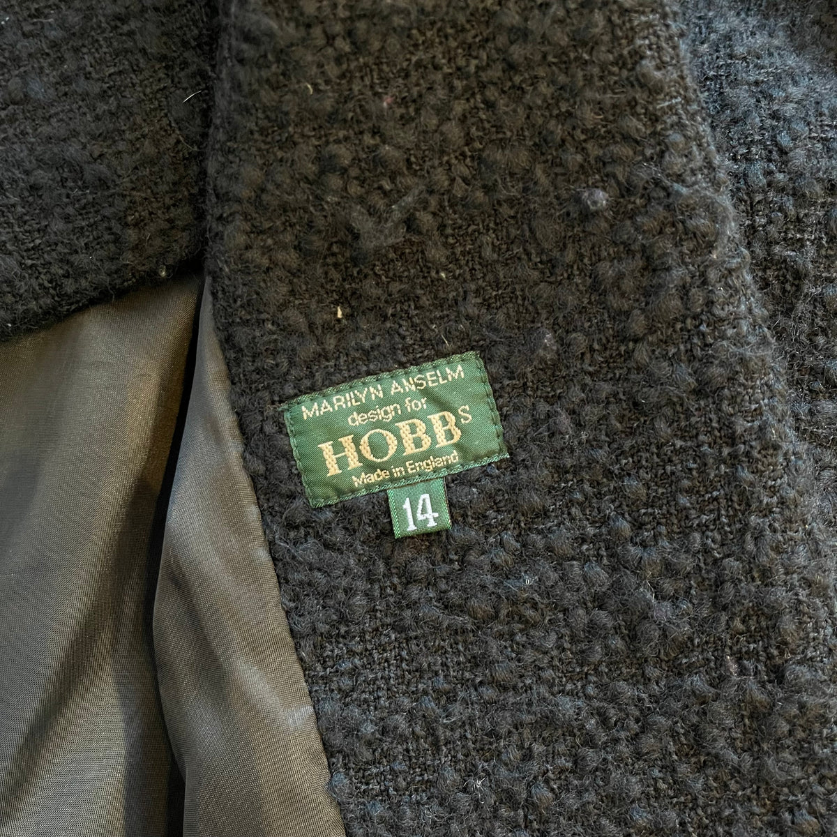 Vintage Hobbs Marilyn Anselm Black Wool Bouclé Military Jacket