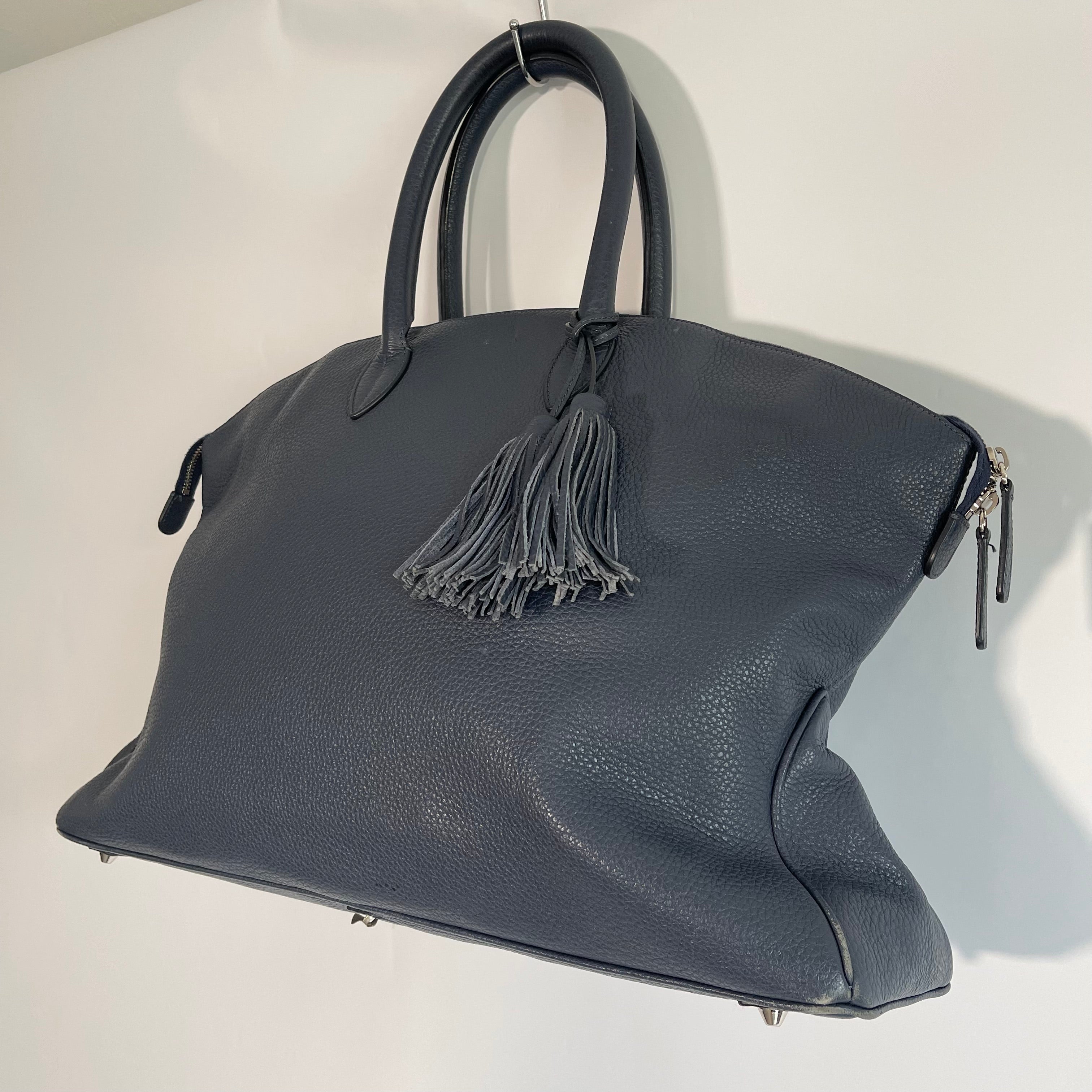 Acate Blue Grained Leather Tote