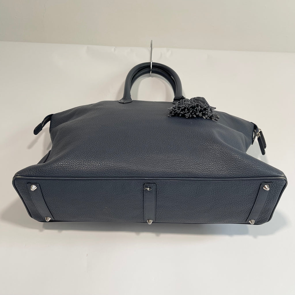 Acate Blue Grained Leather Tote