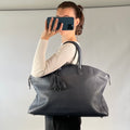 Acate Blue Grained Leather Tote