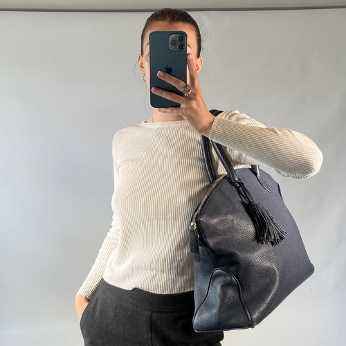 Acate Blue Grained Leather Tote