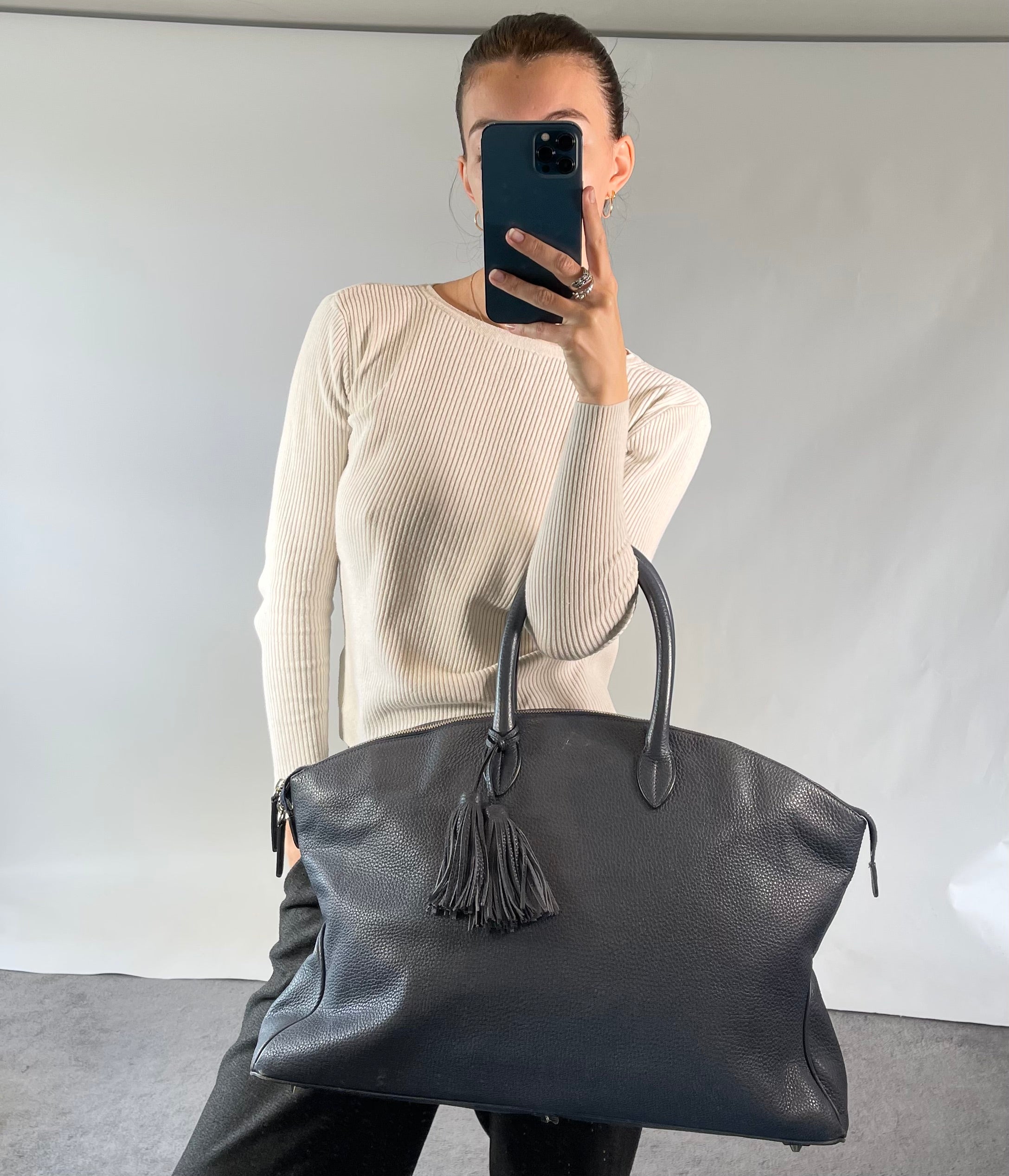 Acate Blue Grained Leather Tote