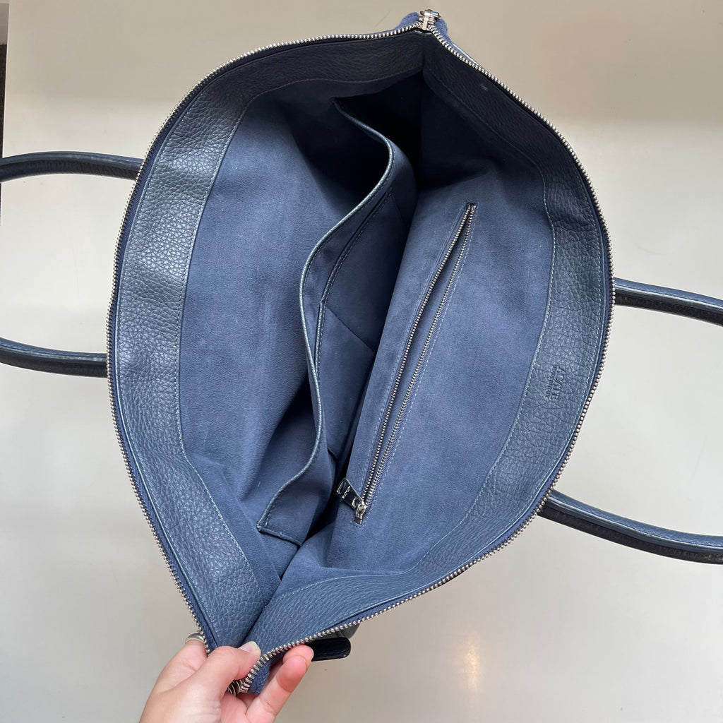 Acate Blue Grained Leather Tote