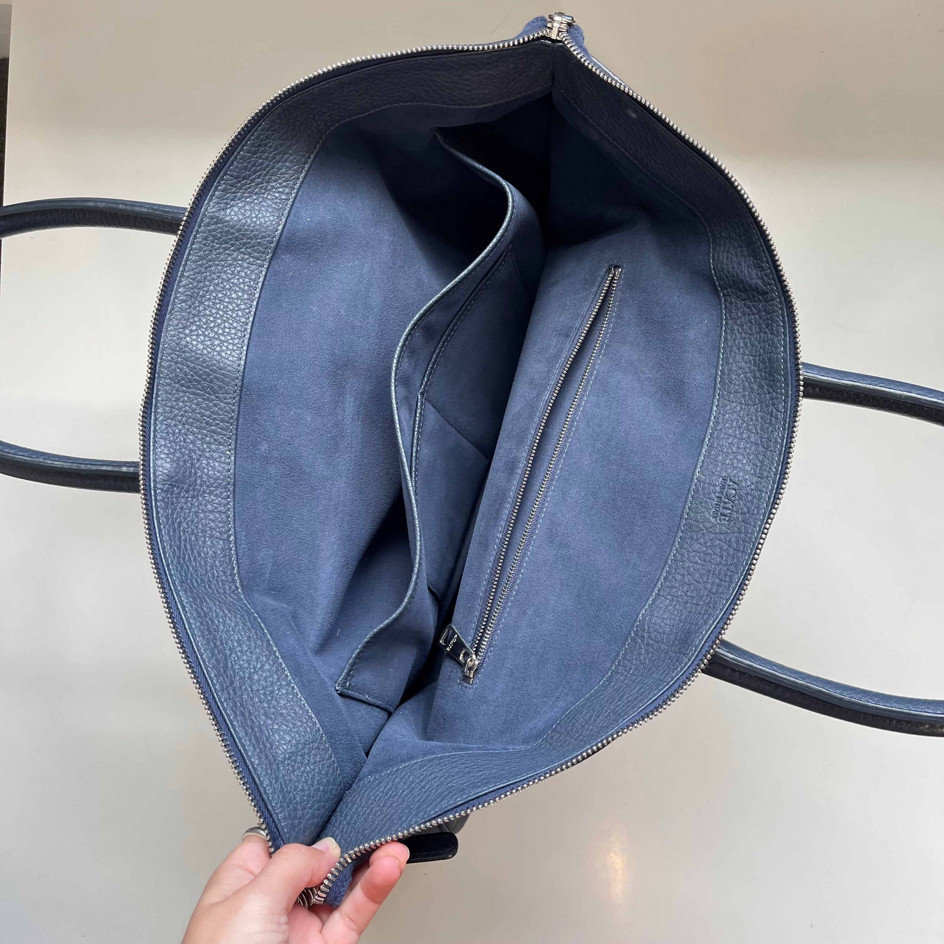 Acate Blue Grained Leather Tote