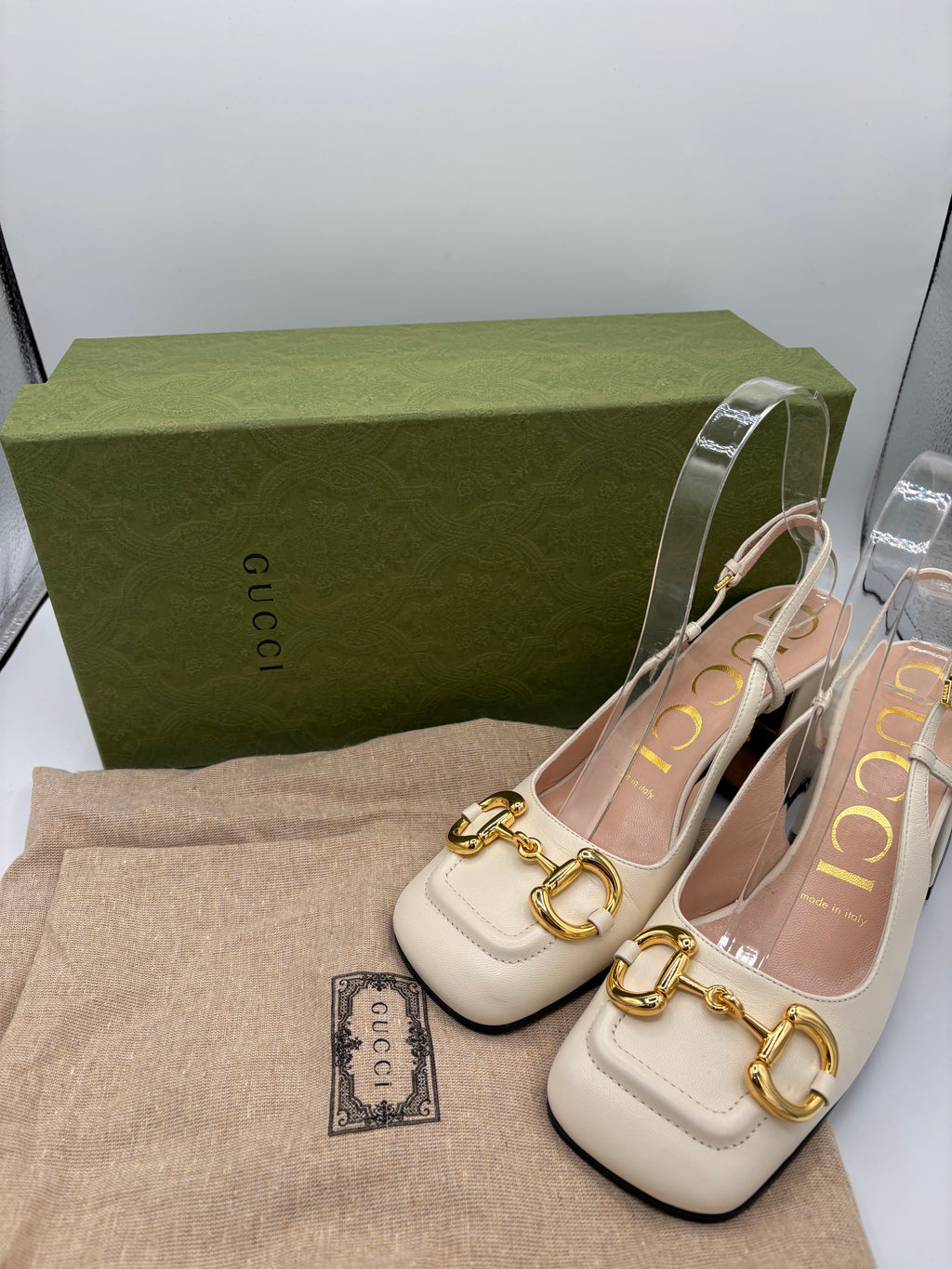 Gucci Cream Shoes EU 36 UK 3 Gold Horsebit Slingbacks