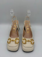 Gucci Cream Shoes EU 36 UK 3 Gold Horsebit Slingbacks