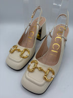 Gucci Cream Shoes EU 36 UK 3 Gold Horsebit Slingbacks