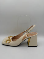 Gucci Cream Shoes EU 36 UK 3 Gold Horsebit Slingbacks