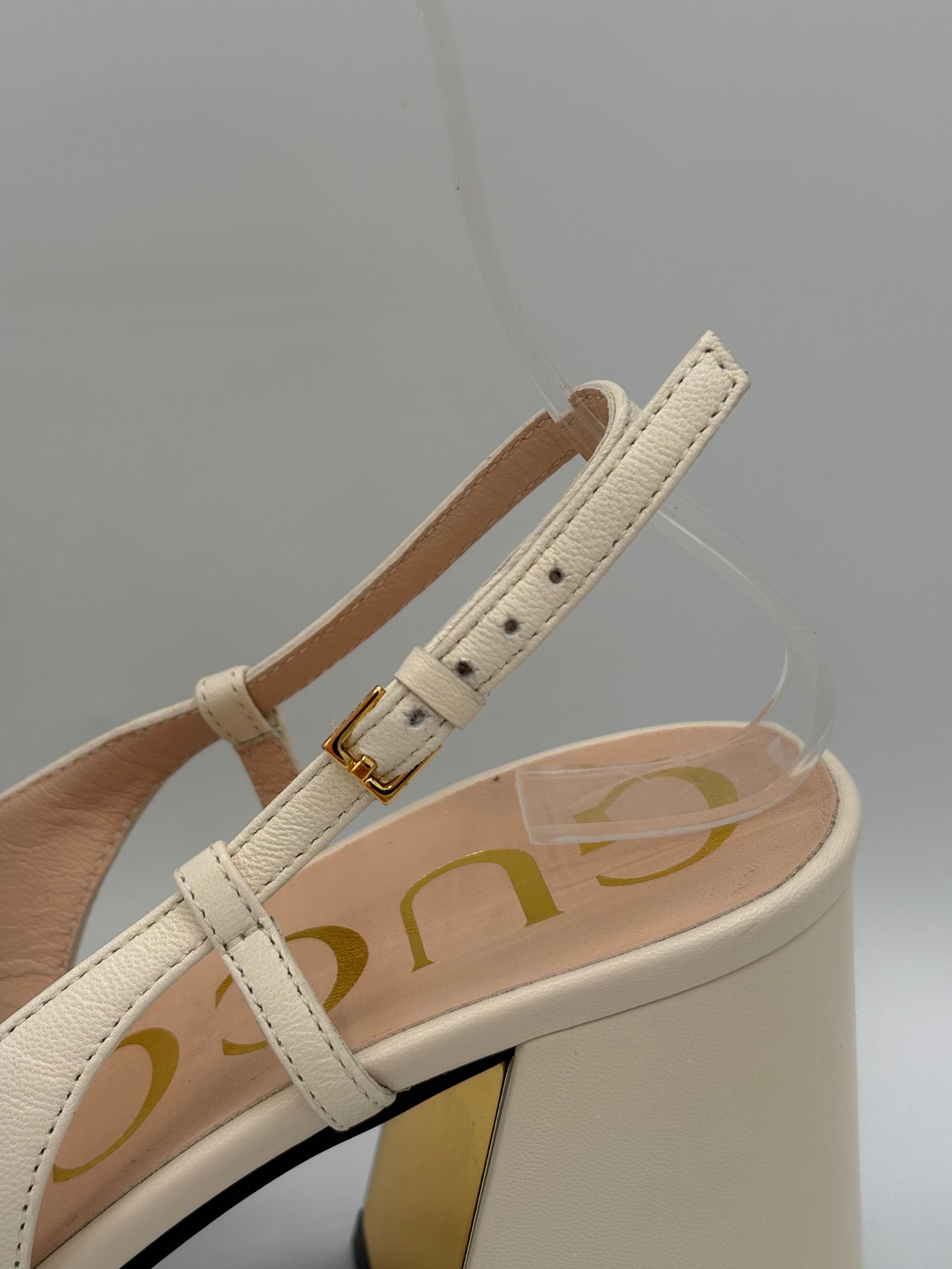 Gucci Cream Shoes EU 36 UK 3 Gold Horsebit Slingbacks