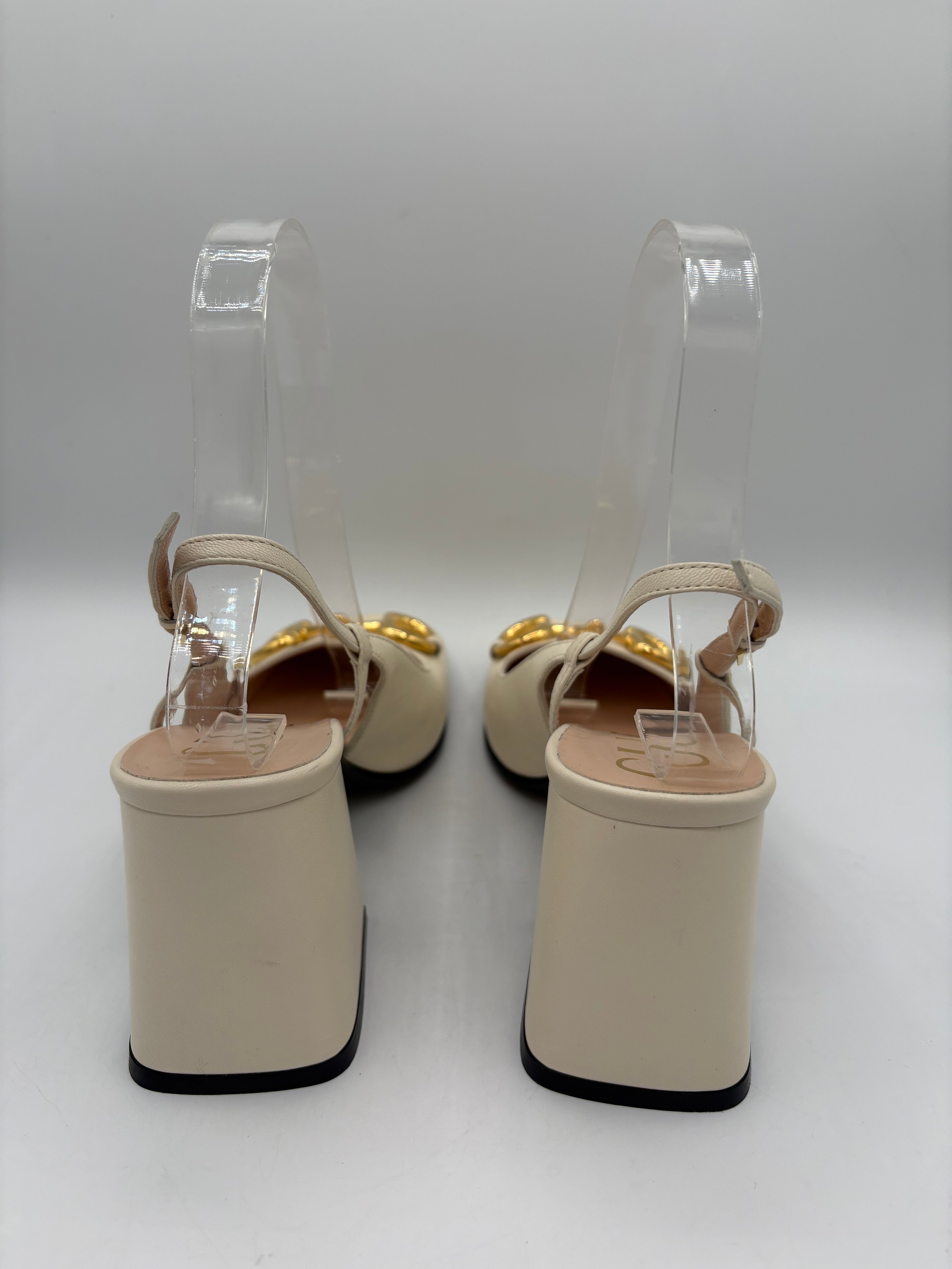 Gucci Cream Shoes EU 36 UK 3 Gold Horsebit Slingbacks