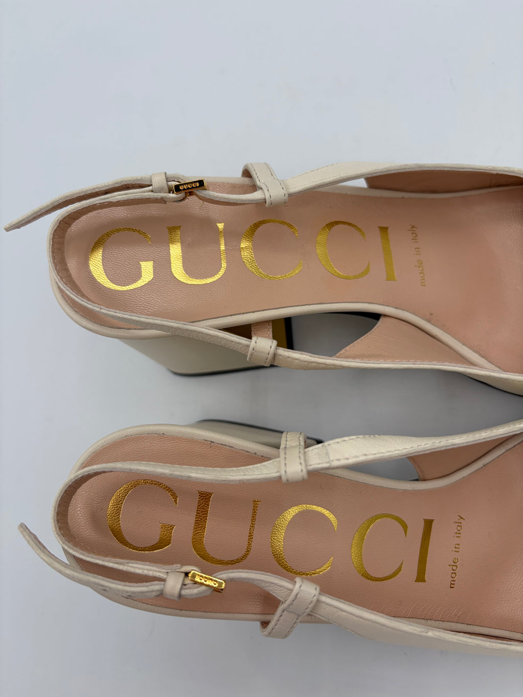 Gucci Cream Shoes EU 36 UK 3 Gold Horsebit Slingbacks