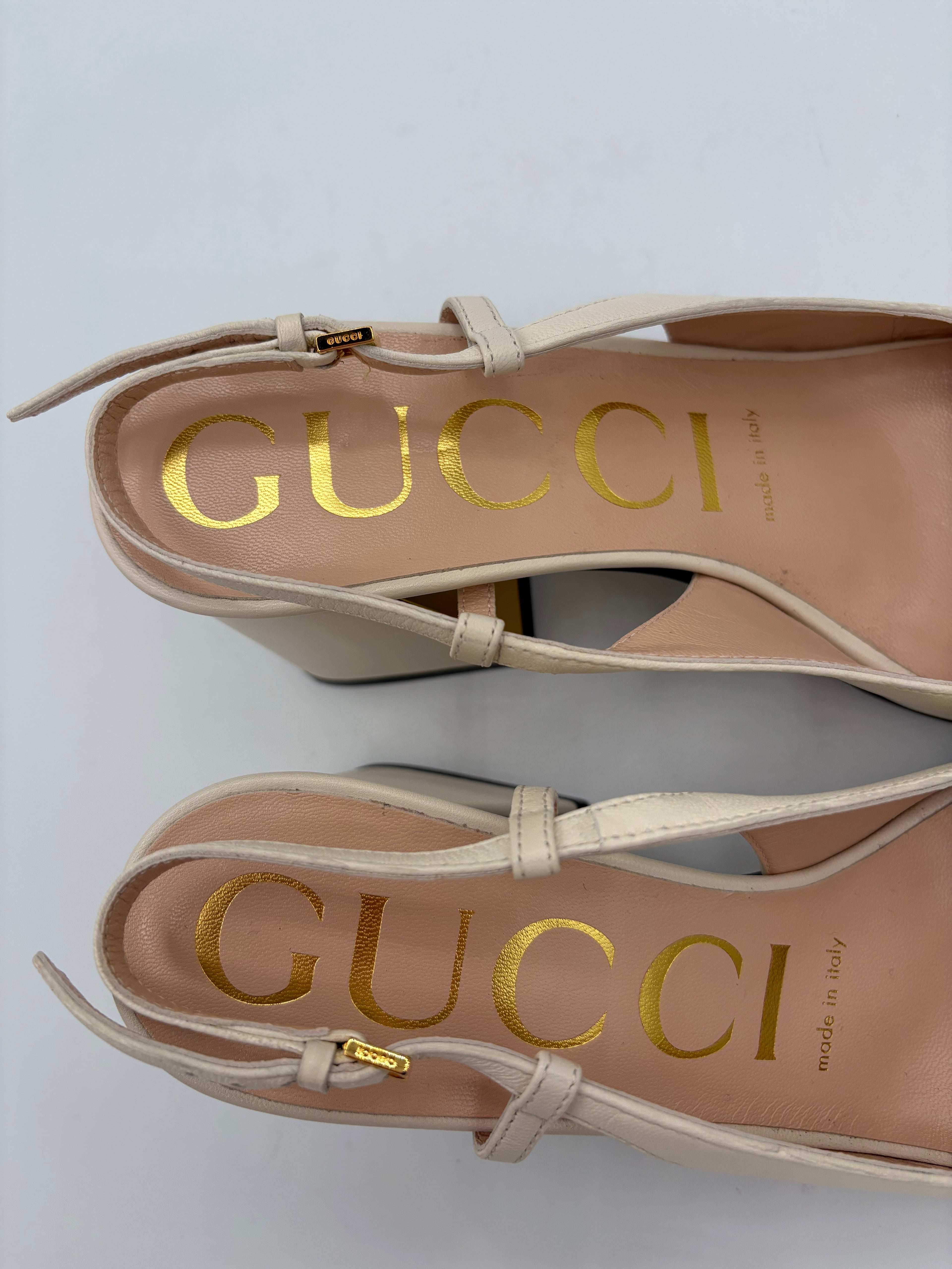 Gucci Cream Shoes EU 36 UK 3 Gold Horsebit Slingbacks