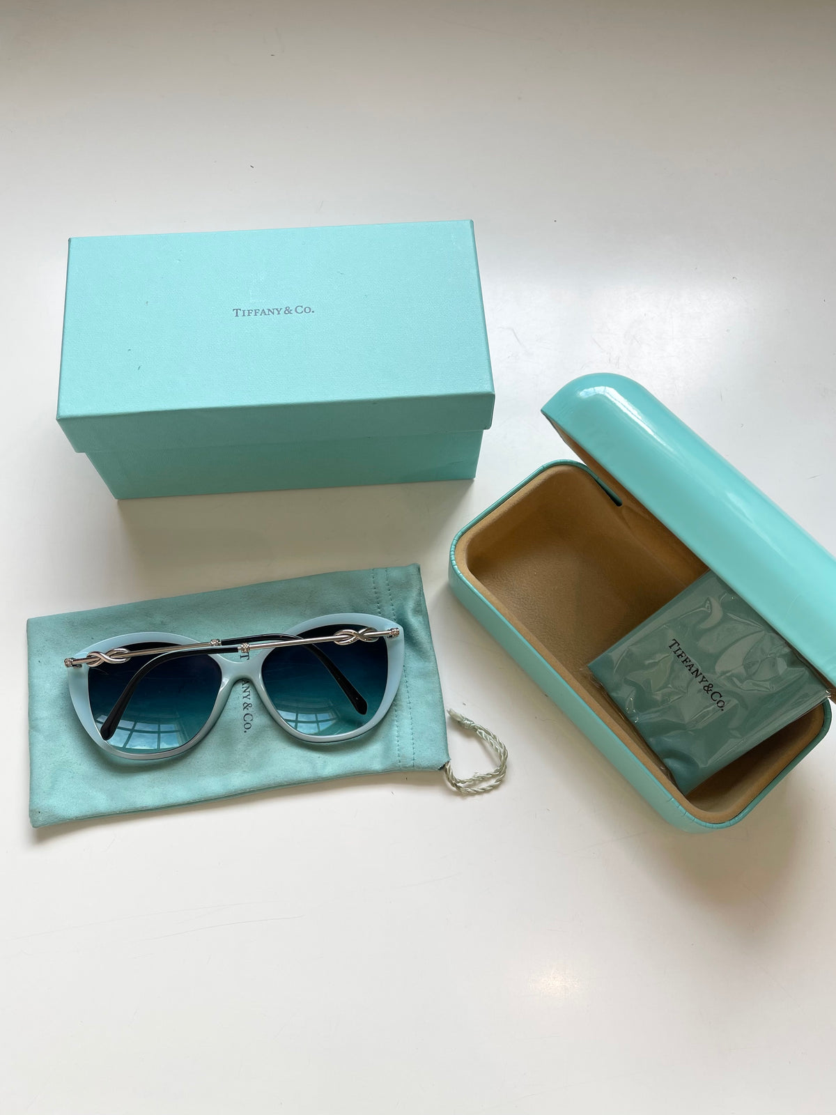 Tiffany & Co Sunglasses TF4144B Cat Eye Silver Bow Detail Side Black Blue Frame