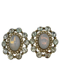 BUTLER & WILSON Signed Opal Diamanté Clip On Gold Tone Earrings