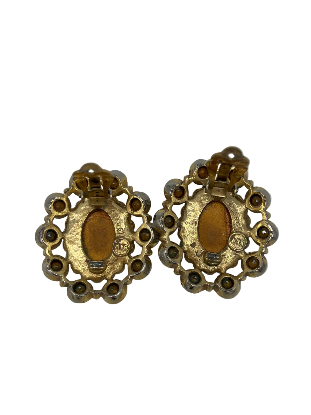 BUTLER & WILSON Signed Opal Diamanté Clip On Gold Tone Earrings