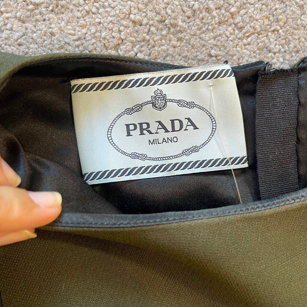 Prada IT44 UK12 Set Coat Dress Vintage Wool Khaki Black Contrast Buttoned Midi