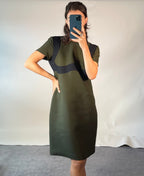 Prada IT44 UK12 Set Coat Dress Vintage Wool Khaki Black Contrast Buttoned Midi