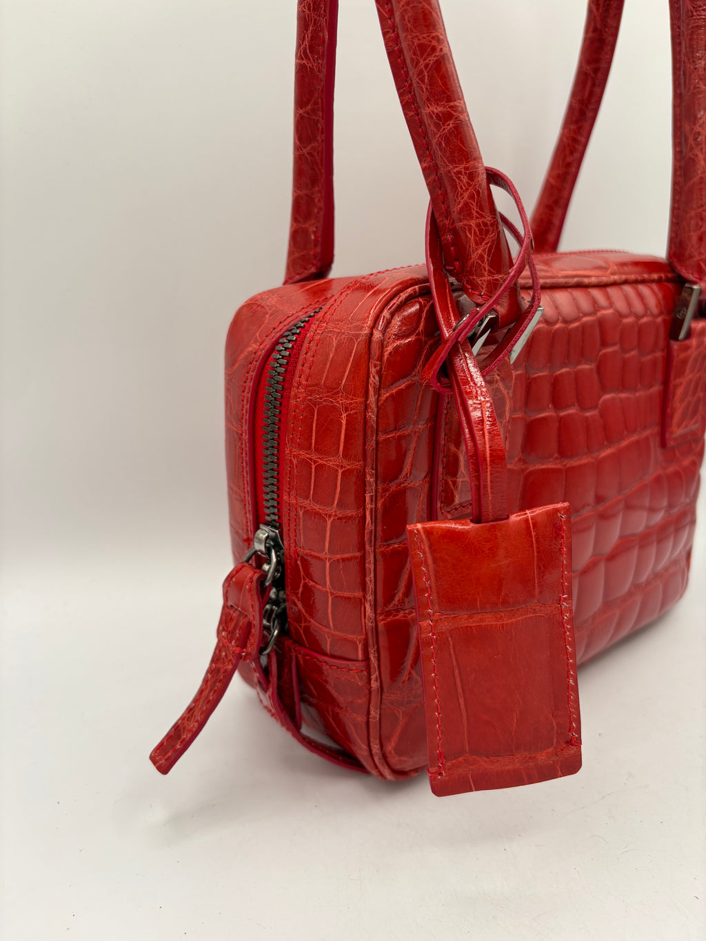 Giorgio Armani Bag Vintage Genuine Crocodile Leather Red Top Handle Handbag