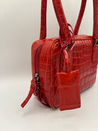 Giorgio Armani Bag Vintage Genuine Crocodile Leather Red Top Handle Handbag