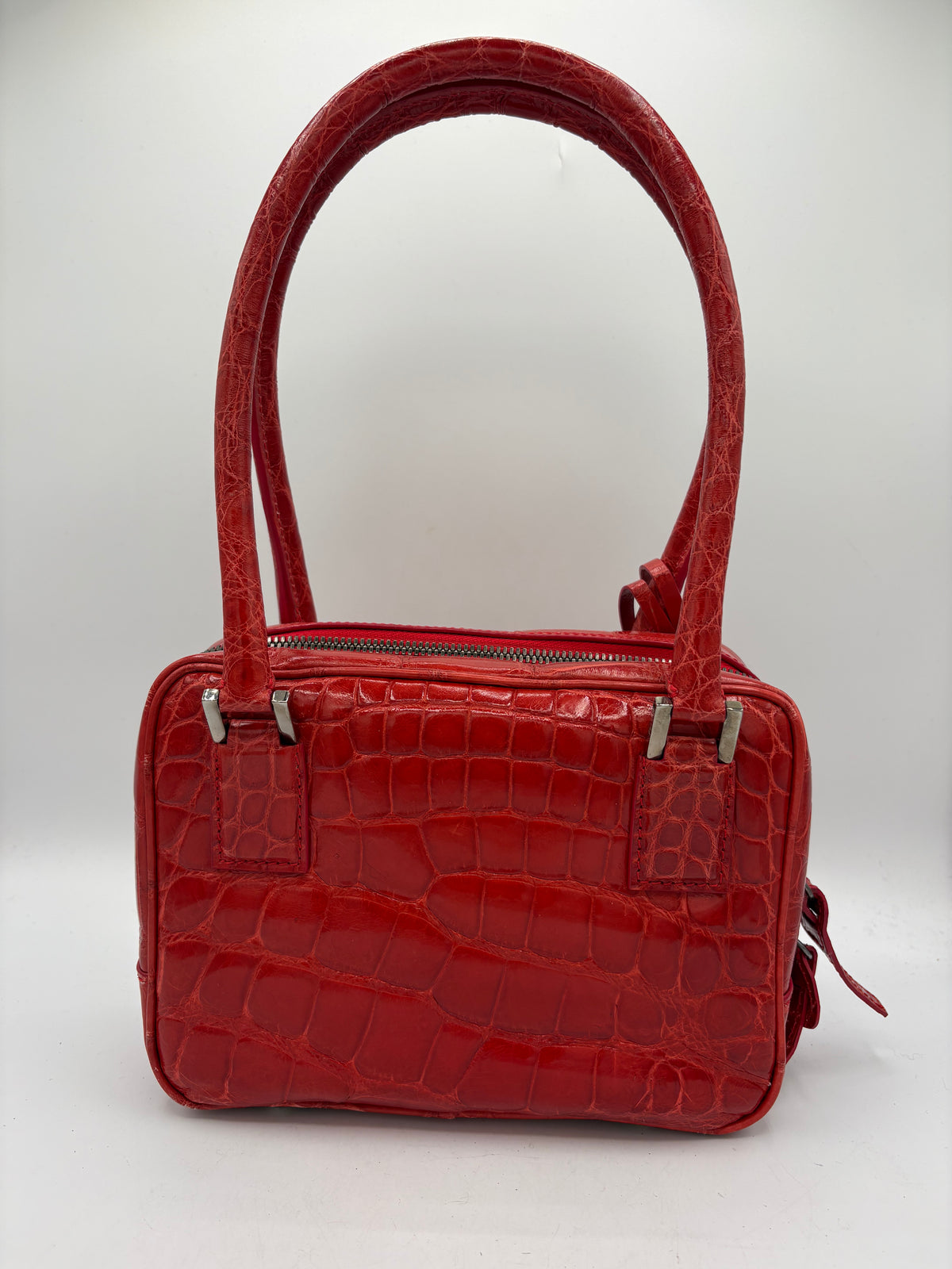 Giorgio Armani Bag Vintage Genuine Crocodile Leather Red Top Handle Handbag