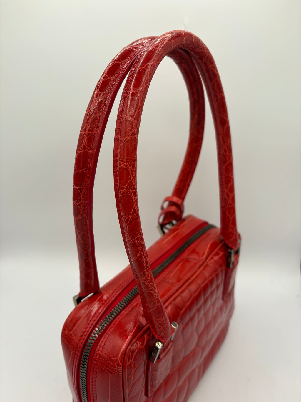 Giorgio Armani Bag Vintage Genuine Crocodile Leather Red Top Handle Handbag