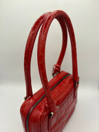 Giorgio Armani Bag Vintage Genuine Crocodile Leather Red Top Handle Handbag