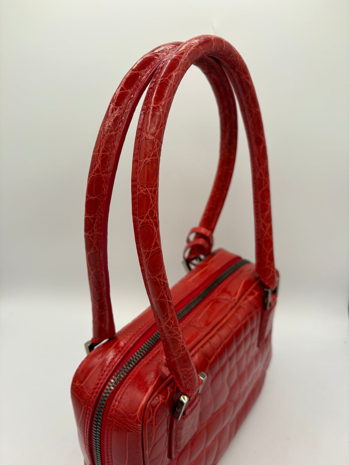 Giorgio Armani Bag Vintage Genuine Crocodile Leather Red Top Handle Handbag
