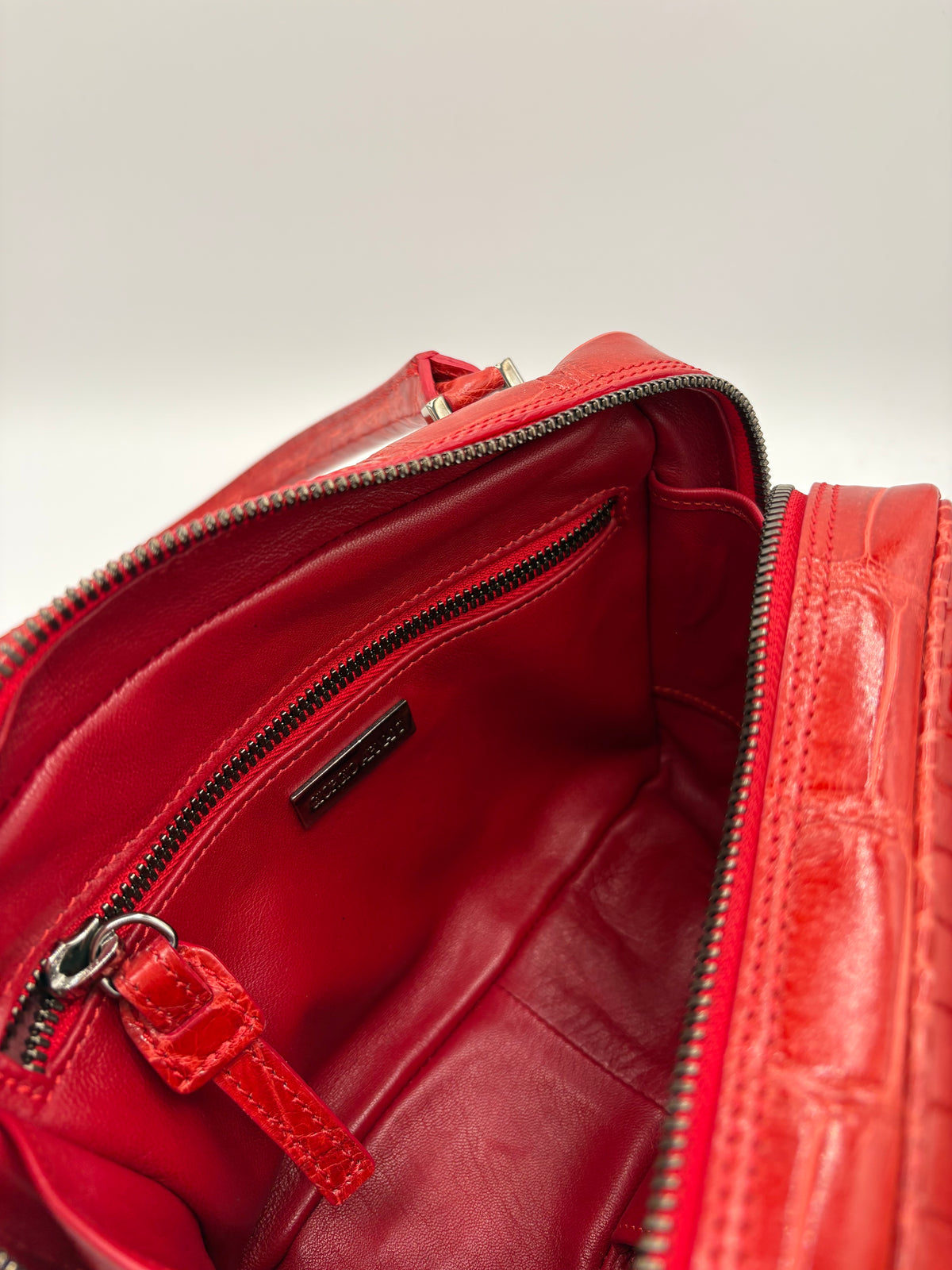 Giorgio Armani Bag Vintage Genuine Crocodile Leather Red Top Handle Handbag