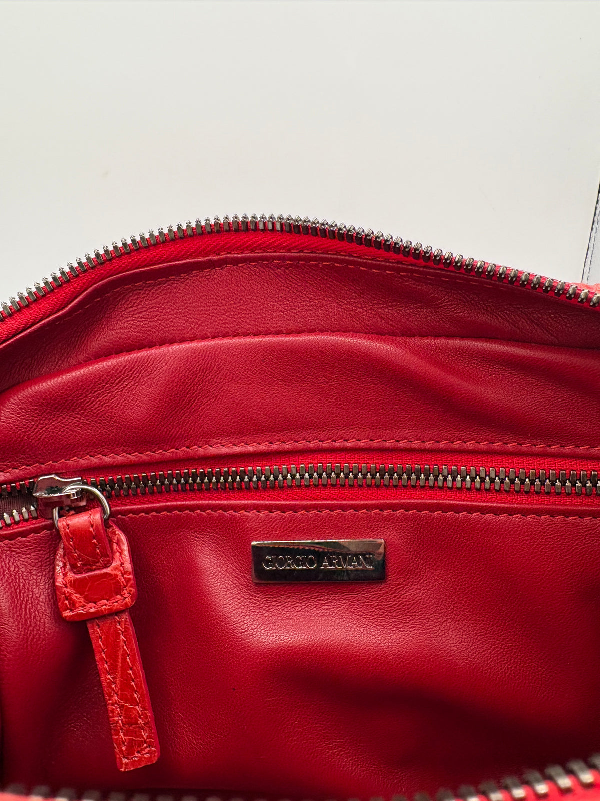 Giorgio Armani Bag Vintage Genuine Crocodile Leather Red Top Handle Handbag