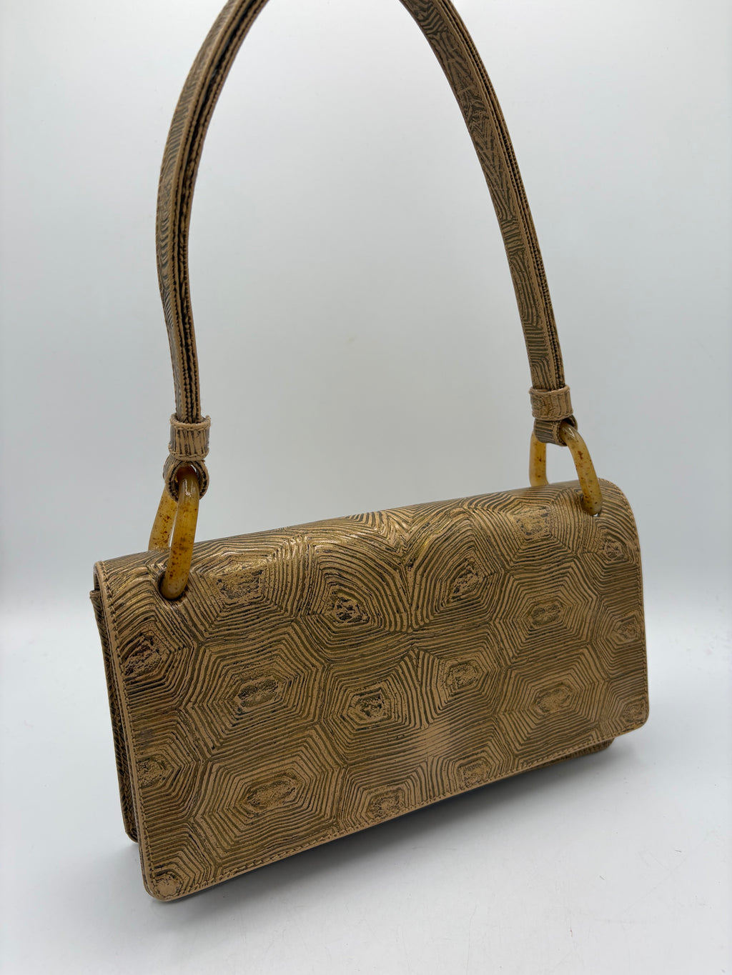 Prada Vintage Shoulder Bag Tartaruga Mordo Beige & Gold Tortoiseshell Embossing