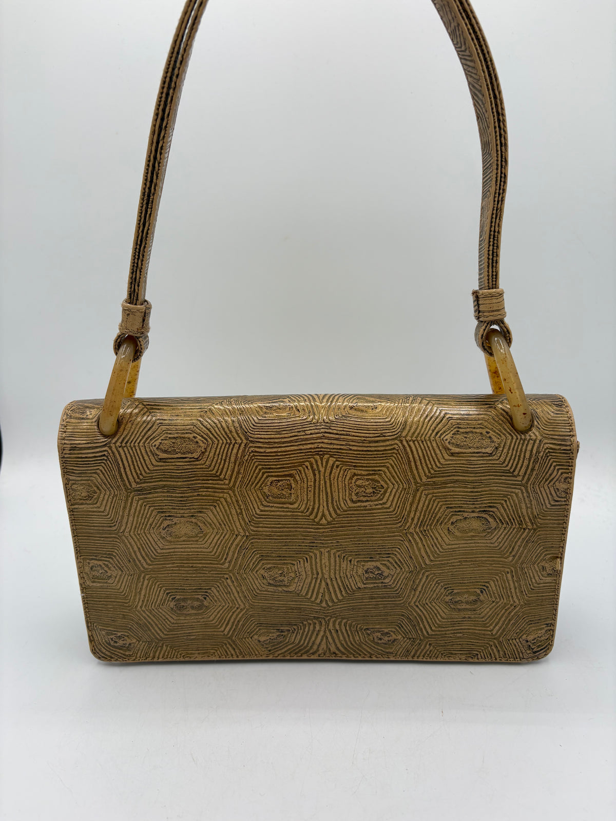 Prada Vintage Shoulder Bag Tartaruga Mordo Beige & Gold Tortoiseshell Embossing