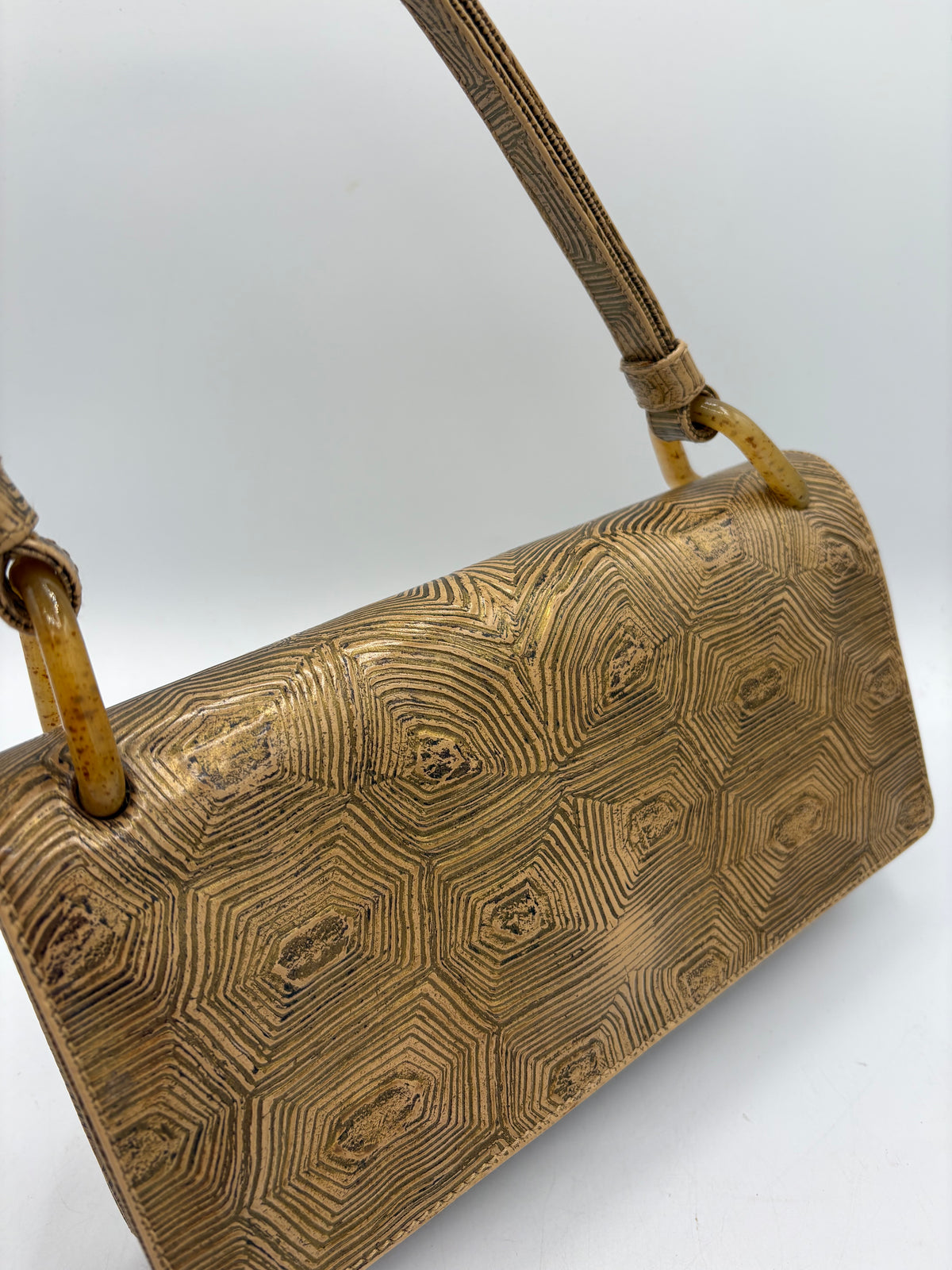 Prada Vintage Shoulder Bag Tartaruga Mordo Beige & Gold Tortoiseshell Embossing