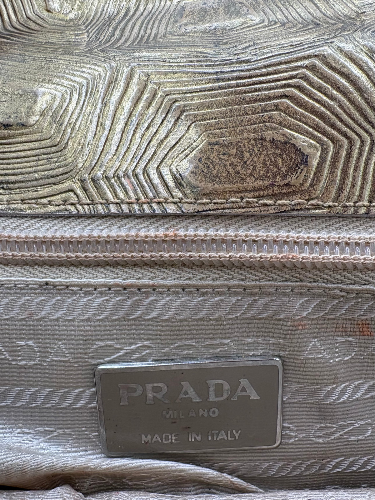 Prada Vintage Shoulder Bag Tartaruga Mordo Beige & Gold Tortoiseshell Embossing