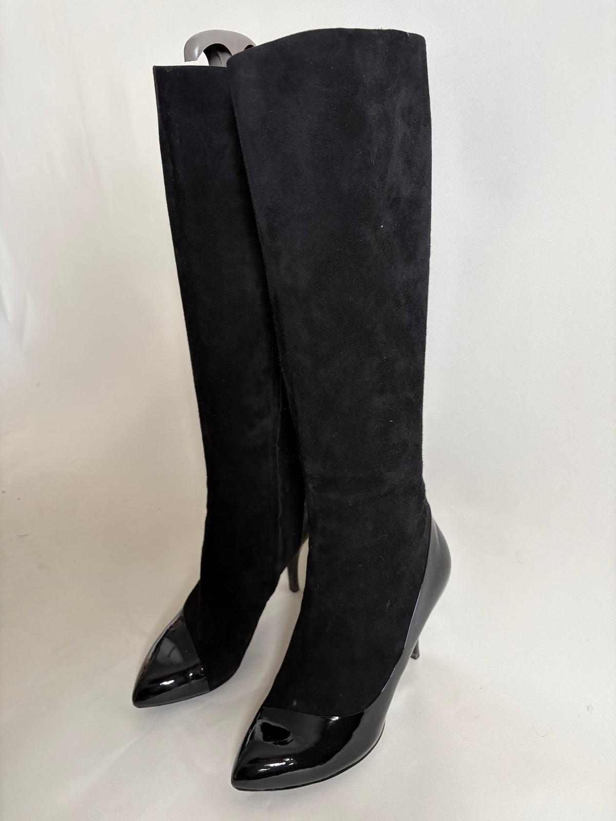 Louis Vuitton Black Suede and Patent Leather Knee-High Boots