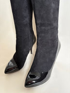 Louis Vuitton Black Suede and Patent Leather Knee-High Boots