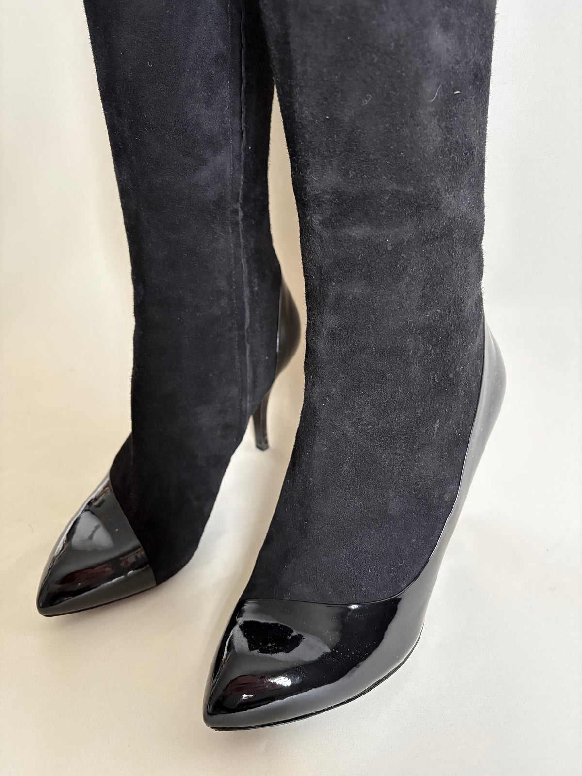 Louis Vuitton Black Suede and Patent Leather Knee-High Boots