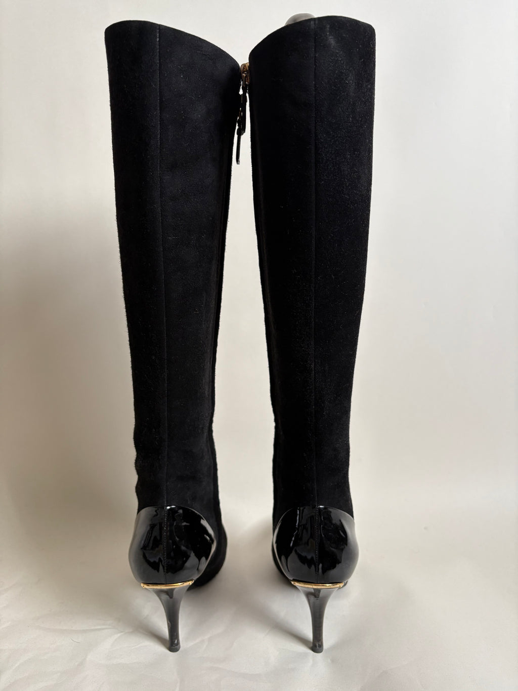 Louis Vuitton Black Suede and Patent Leather Knee-High Boots