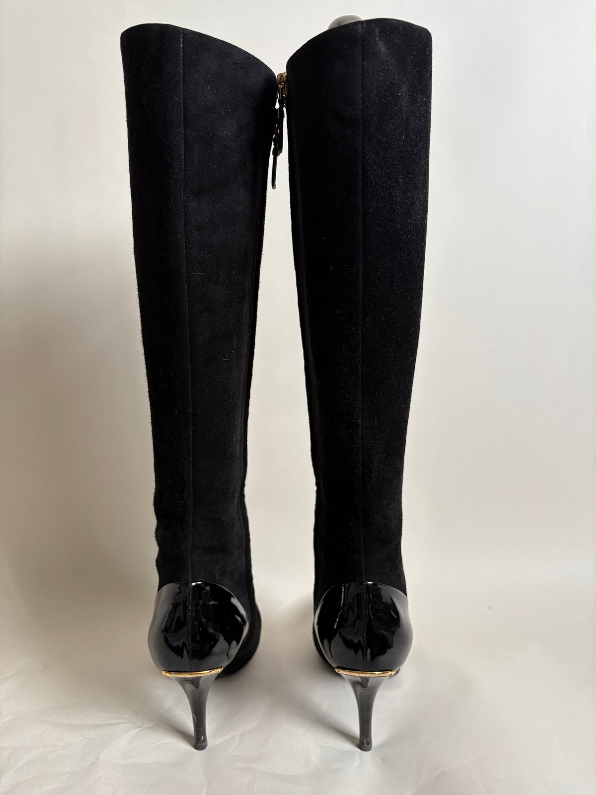 Louis Vuitton Black Suede and Patent Leather Knee-High Boots