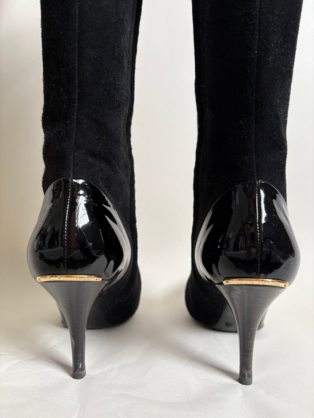 Louis Vuitton Black Suede and Patent Leather Knee-High Boots