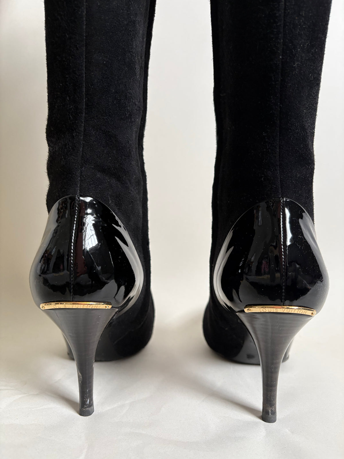 Louis Vuitton Black Suede and Patent Leather Knee-High Boots