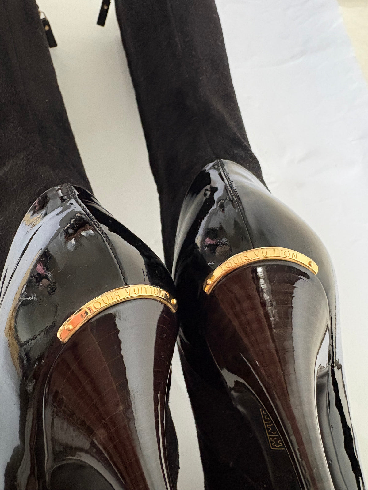 Louis Vuitton Black Suede and Patent Leather Knee-High Boots