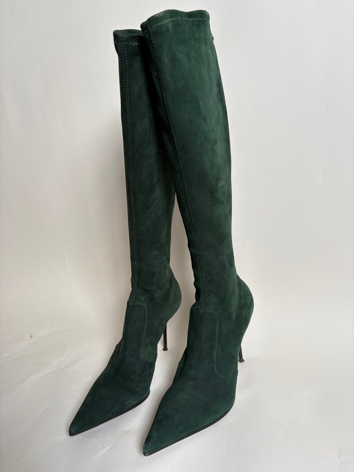 Le Silla Bottle Green Suede Pointed Toe Knee-High Stiletto Boots