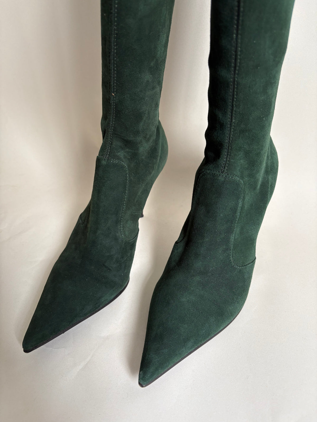 Le Silla Bottle Green Suede Pointed Toe Knee-High Stiletto Boots